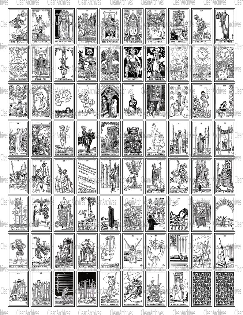 Printable Mini Tarot Card Full Deck Black &amp; White 8.5x11 - Etsy