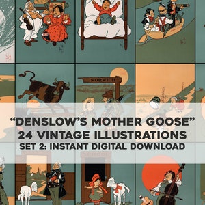 24 Illustration Pages from Denslow's Mother Goose  | HQ Image Bundle Printable Wall Art | Instant Digital Download Commercial Use 2
