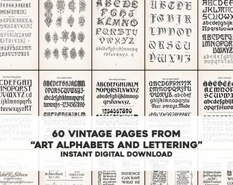 60 Awesome Vintage Alphabet Font Type Sheets Pages | Stained Paper Image Resource Bundle | Instant Digital Download Commercial Use