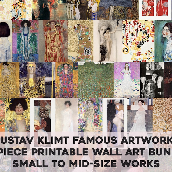 Gustav Klimt Obra famosa Art Nouveau Paquete de arte de pared imprimible Retrato de mujer vintage Femme Pintura clásica Descarga digital Uso comercial