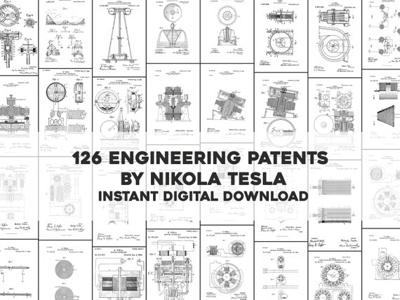 126 Nikola Tesla Engineering Patents & Inventions | HQ Image Bundle Printable Wall Art | Instant Digital Download Physical Commercial Use
