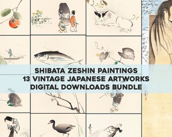 Paquete de 13 imágenes japonesas en madera Paquete de arte de pared imprimible Ilustración de flor floral antigua vintage Descarga digital instantánea Comercial
