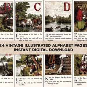 Illustrations de livre d'images de l'alphabet coloré pour enfants ABC | Téléchargement instantané numérique instantané | Utilisation commerciale de vieux livres éducatifs