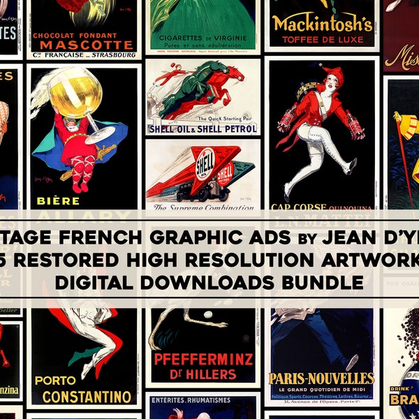 Vintage French 1920s and 30s Poster Ads | Art Nouveau Printable Wall Art Bundle | Digital Download Commercial Use