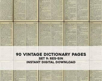 90 Vintage English Dictionary Pages Set 9 RES-SIN | HQ Image Resource Bundle | Instant Digital Download Commercial Use