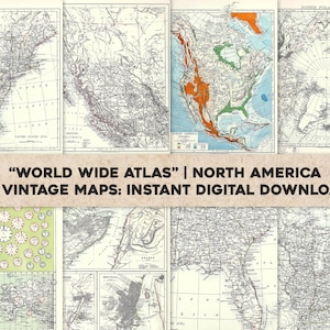 22 Vintage Karten von Nordamerika World Wide Atlas | HQ Bild/Druckbare Wandkunst Bundle | Sofortiger digitaler Download Kommerzielle Nutzung