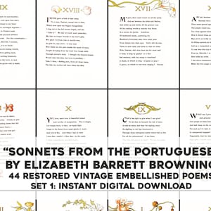 44 prachtige Portugese sonnetten, gedichten en illustraties | Bundel met gerestaureerde vintage afbeeldingen | Directe digitale download, commercieel gebruik