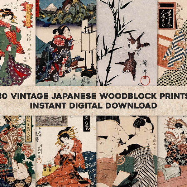 30 Japanese Woodblock Print Artworks Eisen & Kiyomasu  | HQ Image/Printable Wall Art Bundle | Instant Digital Download | Commercial Use