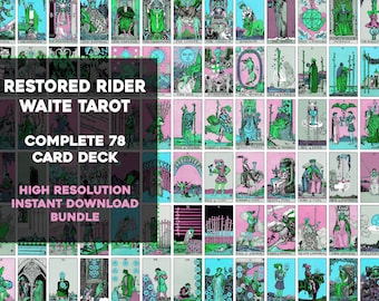 Complete Set Bubblegum Rider Waite Smith Tarot Card Deck | High Resolution Image Bundle Instant Download | Printable Wall Art Collage Kit