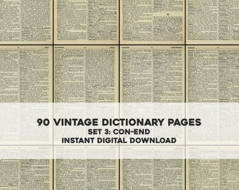 90 Vintage English Dictionary Pages Set 3 CON-END | HQ Image Resource Bundle | Instant Digital Download Commercial Use