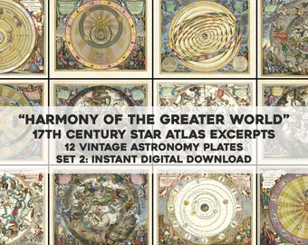 12 Restored Images from Harmonia Macrocosmica Set 2 | HQ Restored Vintage Image Bundle Resource | Instant Digital Download Commercial Use
