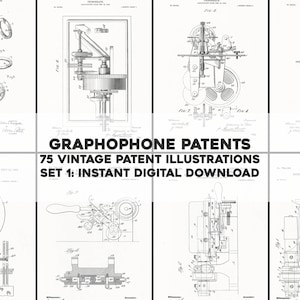 75 Restored Record Player Graphophone Patents Set 1 | HQ Image Bundle Printable Wall Art | Instant Digital Download Physical Commercial Use