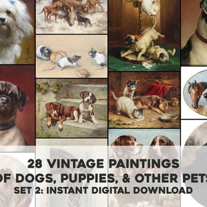28 Precious Dog & Puppy Full Color Paintings Reichert | HQ Image Bundle Printable Wall Art | Instant Digital Download commercial use 2