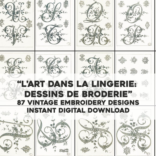 87 Vintage French Embroidery Design Sheets Pages: Letters and Alphabets | Art & Craft Image Bundle | Instant Digital Download Commercial Use