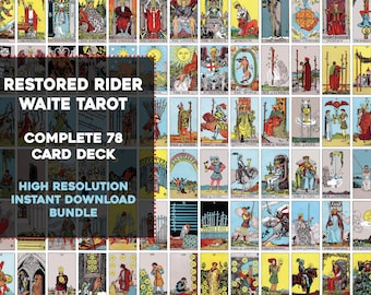 Complete Set Rider Waite Smith Tarot Card Deck | High Resolution Image Bundle Instant Download | Printable Wall Art Collage Kit Digital