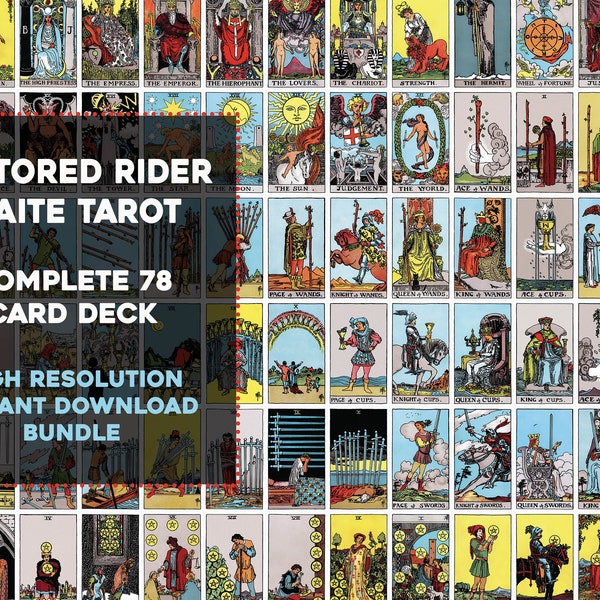 Complete Set Rider Waite Smith Tarot Card Deck | High Resolution Image Bundle Instant Download | Printable Wall Art Collage Kit Digital