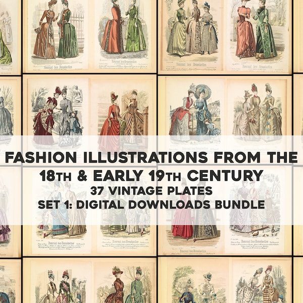 37 Women Fashion Illustrations 18th Early 19th Century | HQ Image Bundle Printable Wall Art | Instant Digital Download Commercial Use 1