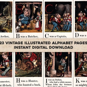 Illustrations de livre d'images de l'alphabet coloré pour enfants ABC | Téléchargement instantané numérique instantané | Utilisation commerciale de vieux livres éducatifs