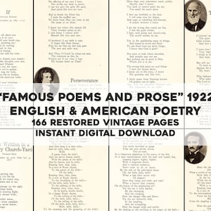 100+ beroemde gedichten kaarten vellen pagina's | HQ vintage afbeeldingenbundel | Directe digitale download, commercieel gebruik