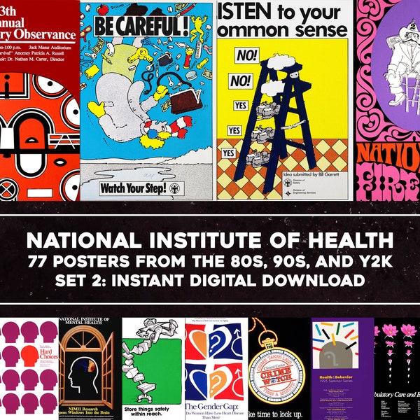 77 Retro Health Posters from 70s, 80s, 90s & Y2K | Image Bundle Printable Wall Art Graphic Ad Instant Digital Download Commercial Use 2