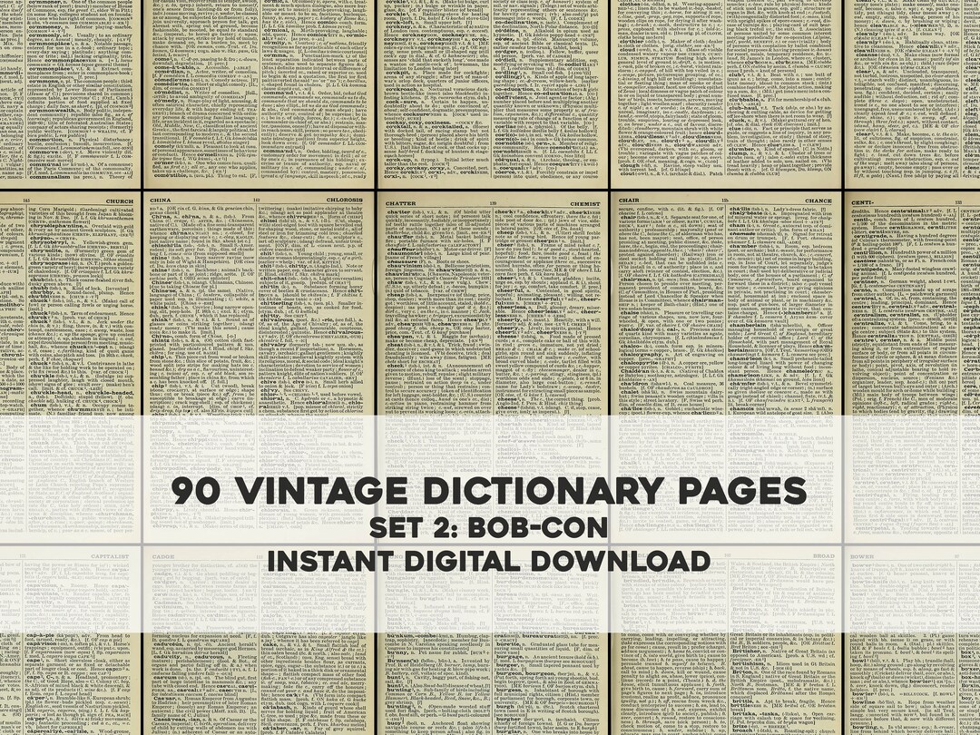 90 Vintage English Dictionary Pages Set 2 BOB-CON | HQ Image Resource ...