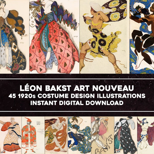 Leon Bakst Art Nouveau Costume Designs Printable Art Bundle Vintage Women Portrait Femme Classic Painting Digital Download Commercial Use