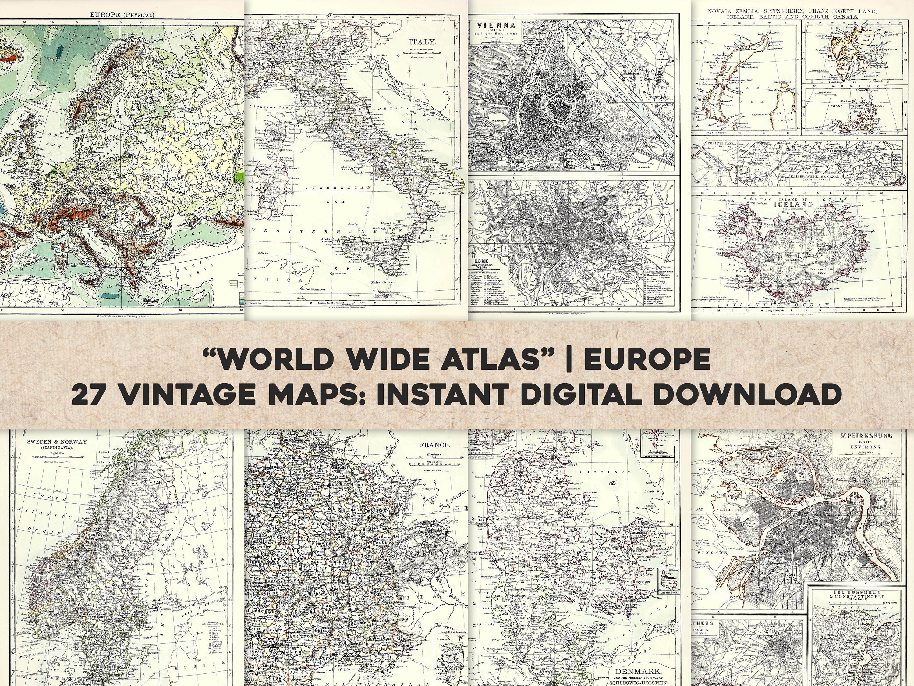 27 Vintage Maps of Europe Countries & Cities World Wide Atlas | HQ ...