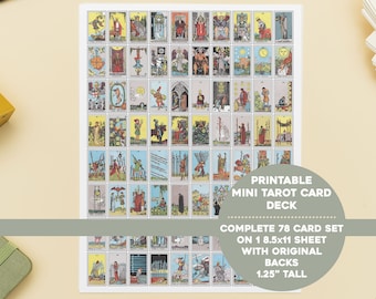 Printable Mini Tarot Card Full Color Deck | 8.5x11 Sheet | Complete 78 Cards + Additional Sheet with Original Backs Instant Download