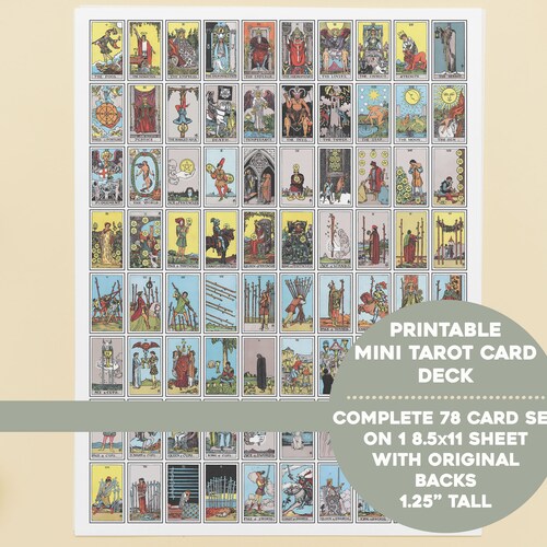 Printable Mini Tarot Card Full Color Deck 8.5x11 Sheet - Etsy