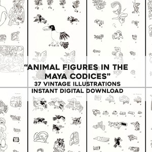 37 Restored Mayan Codex Animal & Figure Symbol Images | HQ Image Bundle/Printable Wall Art | Instant Digital Download Commercial Use