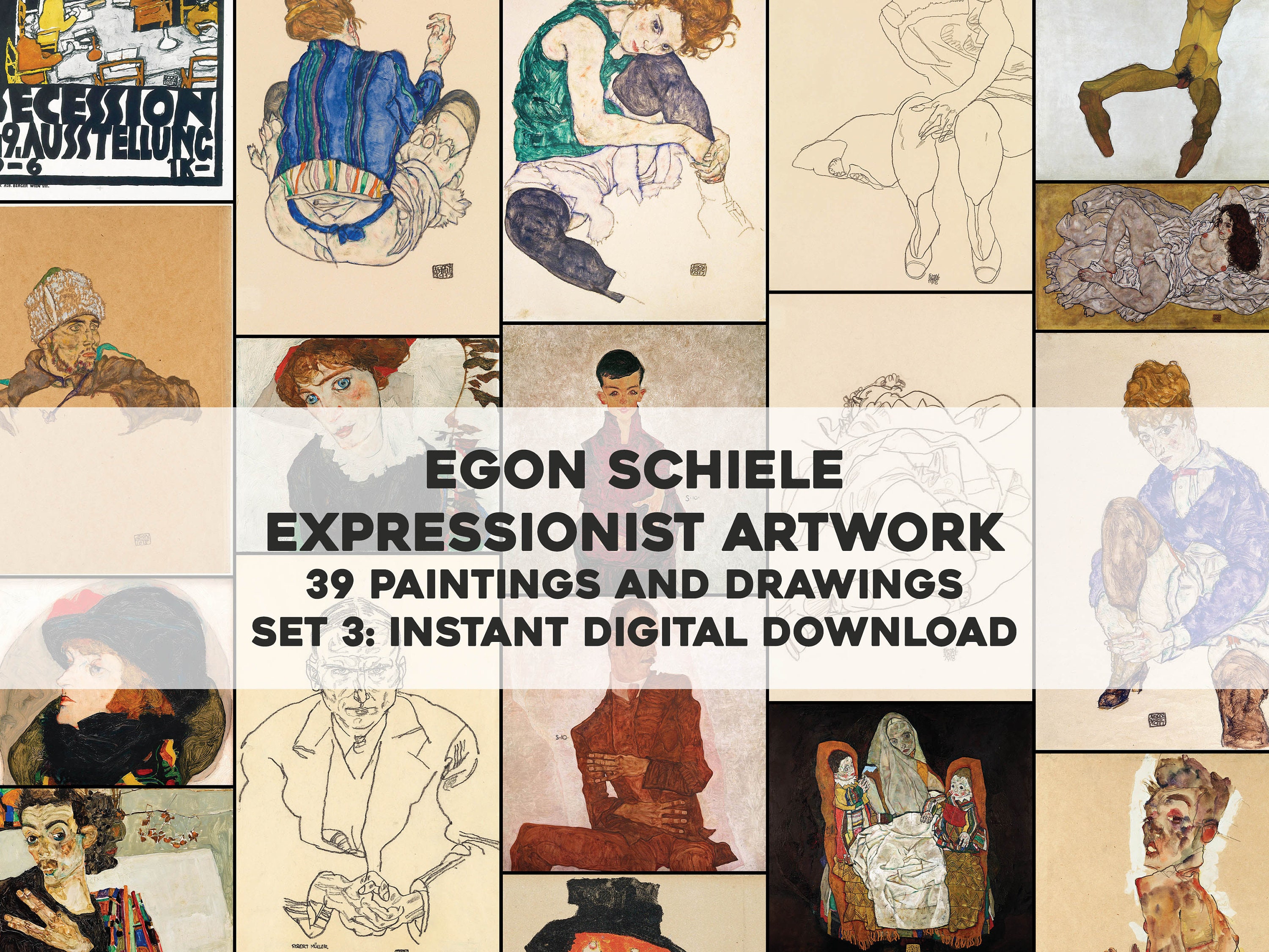 39 Egon Schiele Expressionist Paintings & Drawings Artworks | HQ Image Bundle Printable Wall Art | Instant Digital Download Commercial Use 3