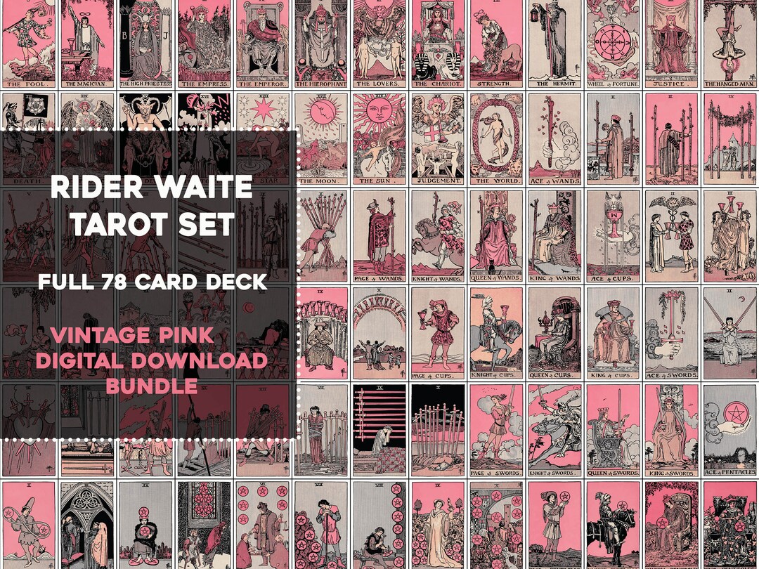 Vintage Pink Rider Waite Smith Complete Tarot Card Deck | Image Bundle ...