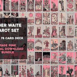 Cavaleiro cor-de-rosa Waite Smith do vintage baralho completo | Download digital instantâneo do pacote de imagens | Baralho completo de tarô de 78 cartas
