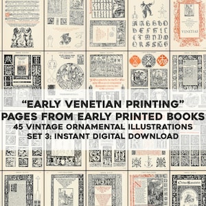 45 Ilustraciones de diseños ornamentales de libros históricos / Paquete de imágenes manchadas vintage / Descarga digital instantánea / Uso comercial Set 3