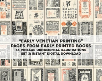 45 Ilustraciones de diseños ornamentales de libros históricos / Paquete de imágenes manchadas vintage / Descarga digital instantánea / Uso comercial Set 3