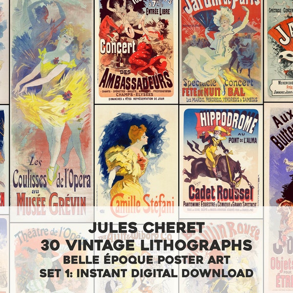 30 Awesome Vintage French Ads Posters Jules Cheret | HQ Image Bundle/Printable Wall Art | Instant Digital Download Commercial Use 1