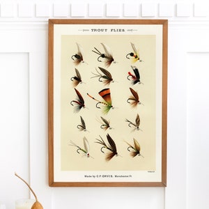 Mary Orvis Trout Flies 3 | Single Printable Wall Art | Large High Quality Vintage Fly Fishing Dry Flies Commercial Use Digital Download