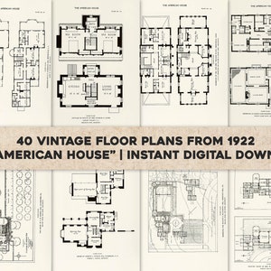40 nette vintage Amerikaanse huisplattegronden Architectuur | HQ afbeelding bundel afdrukbare kunst | Instant digitale download commercieel gebruik
