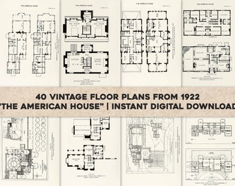 40 Neat Vintage American House Floor Plans Architecture  | HQ Image Bundle Printable Art | Instant Digital Download Commercial Use