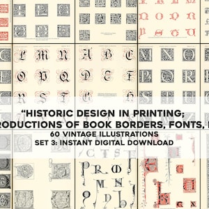 60 Historic Book Printing Designs, Fonts & Borders Illustrations | Vintage Image Bundle | Instant Digital Download | Commercial Use 3