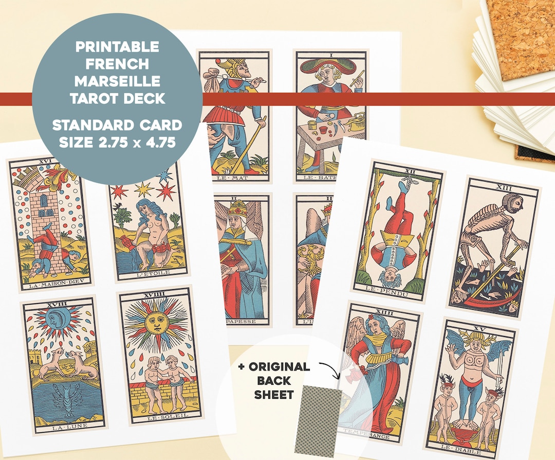 Printable Tarot of Marseilles Full Tarot Card Deck Standard Size | 2.75 X 4.75 on 8.5x11 ...
