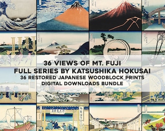 36 Views of Mt. Fuji Hokusai Japanese Woodblock Prints | HQ Image Bundle Printable Wall Art | Instant Digital Download Commercial Use