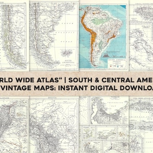 14 Vintage Karten von Südamerika World Wide Atlas | HQ Bild/Druckbare Wandkunst Bundle | Sofortiger digitaler Download Kommerzielle Nutzung