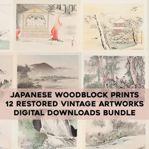 Heian Meishō Pinturas japonesas de la era Meiji y grabados en madera Paquete de arte de pared imprimible Paisaje oriental Descarga digital Uso comercial