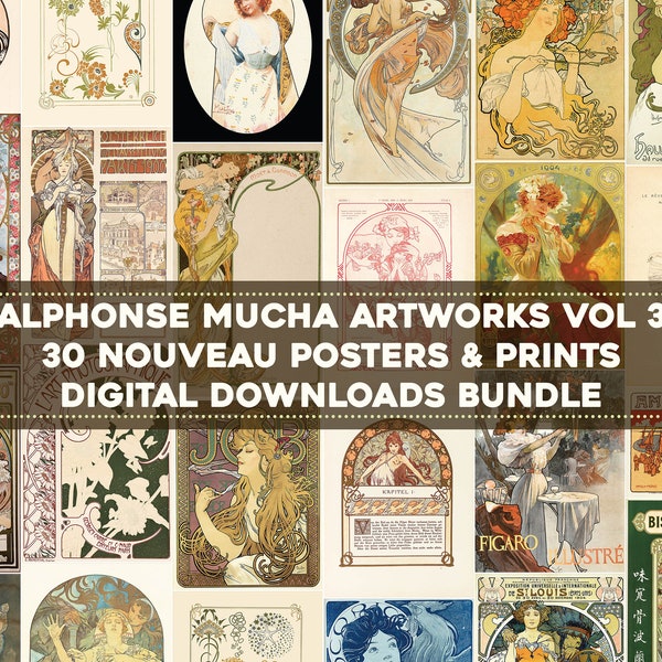 30 belles oeuvres d'Alphonse Mucha | HQ Image Bundle Art mural imprimable | Art nouveau | Téléchargement numérique instantané Utilisation commerciale 3