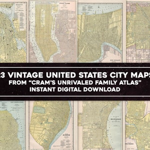 23 Vintage Karten der USA Großstädte 1889 Family World Atlas | HQ Bild/Druckbare Wandkunst Bundle | Sofortiger digitaler Download Kommerzielle Nutzung