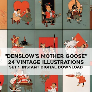 24 strony z ilustracjami z książki Denslow's Mother Goose | Pakiet obrazów HQ do wydrukowania na ścianie | Natychmiastowe pobieranie cyfrowe Wykorzystanie komercyjne 1