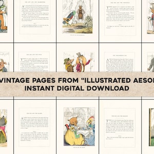 44 Vintage Aesops Fables Illustrated Stories Tales | HQ Image Bundle/Printable Wall Art Instant Digital Instant Download Commercial Use