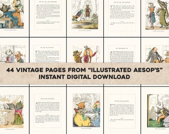 44 Vintage Aesops Fables Illustrated Stories Tales | HQ Image Bundle/Printable Wall Art Instant Digital Instant Download Commercial Use