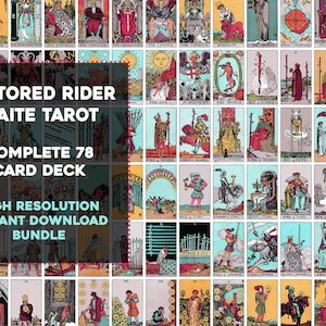 Conjunto completo Creamsicle Rider Waite Smith Tarot Card Deck / Paquete de imágenes de alta resolución Descarga instantánea / Kit de collage de arte de pared imprimible